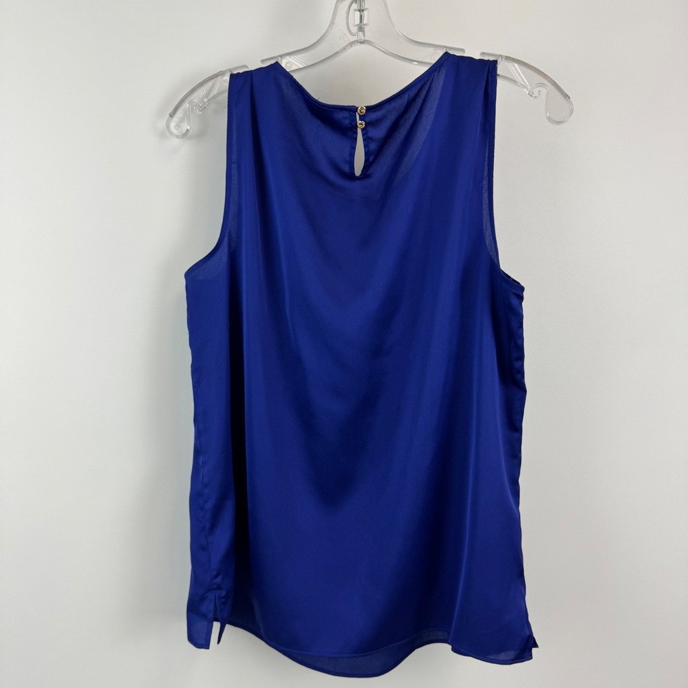Talbots Petites Blue Pleated Neck Sleeveless Shell Blouse Top PL NWT - Picture 11 of 12